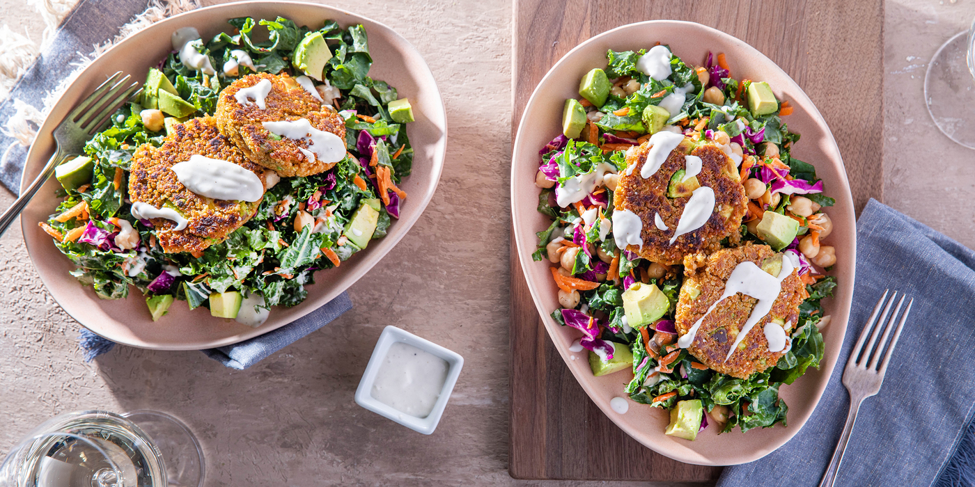 Avocado Quinoa Burgers with Kale Slaw & Creamy Garlic Dressing Avocado Quinoa Burgers with Kale Slaw & Creamy Garlic Dressing