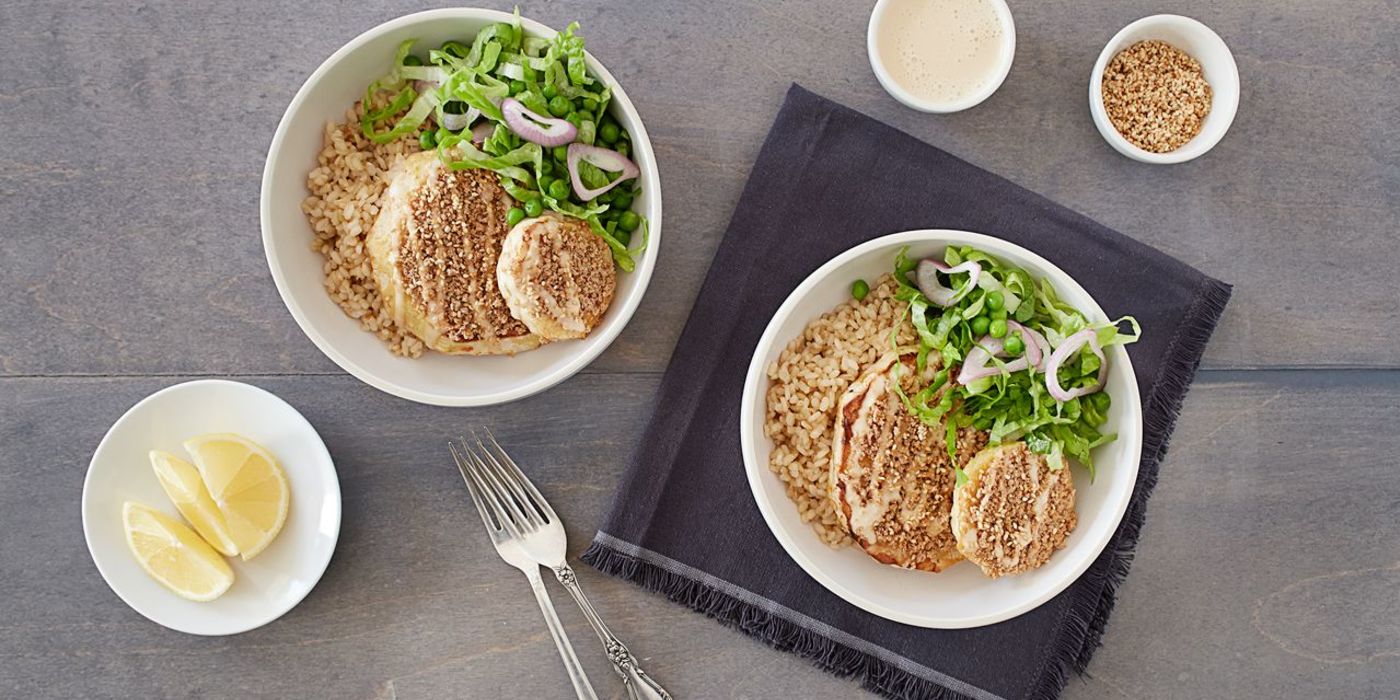 Katsudon with Pickled Pea Salad and Tamari Cream Katsudon with Pickled Pea Salad and Tamari Cream