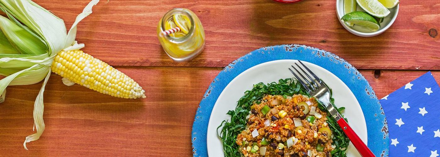 Quinoa Picadillo with Jalapeño Collard Greens and Lime