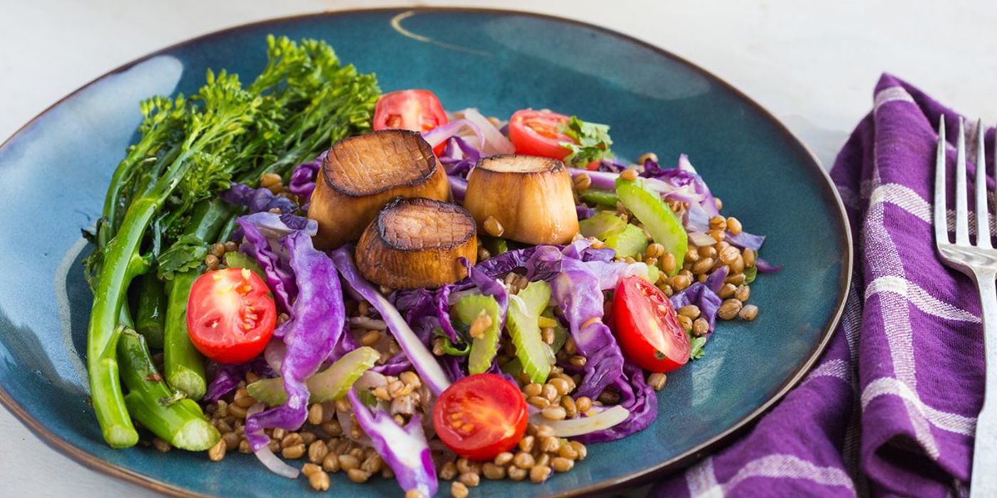 Seared “Scallops” with Stir-Fried Farro and Spicy Broccolini Seared “Scallops” with Stir-Fried Farro and Spicy Broccolini