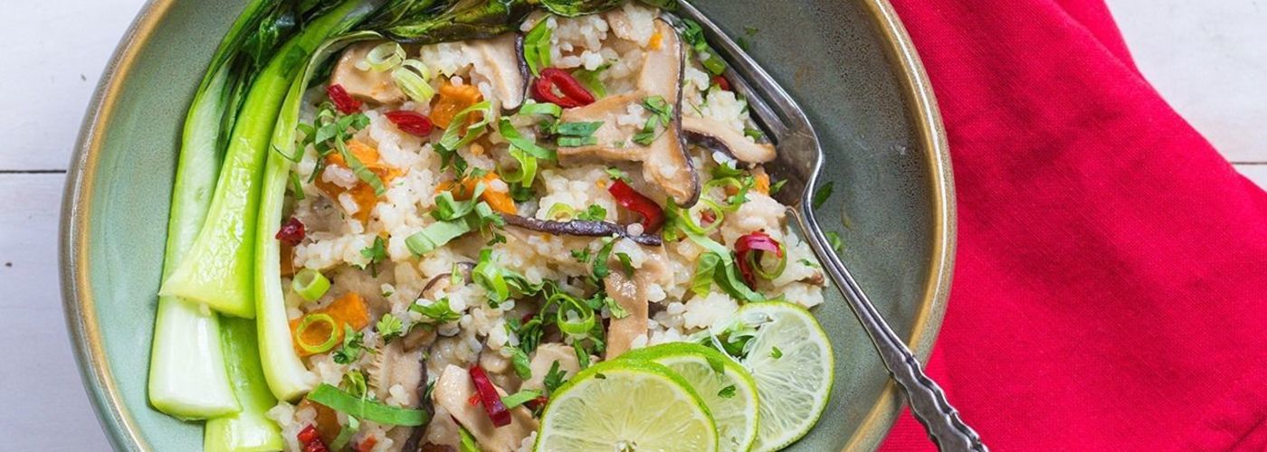Thai Broken Rice Bowl with Baby Bok Choy and Lemongrass