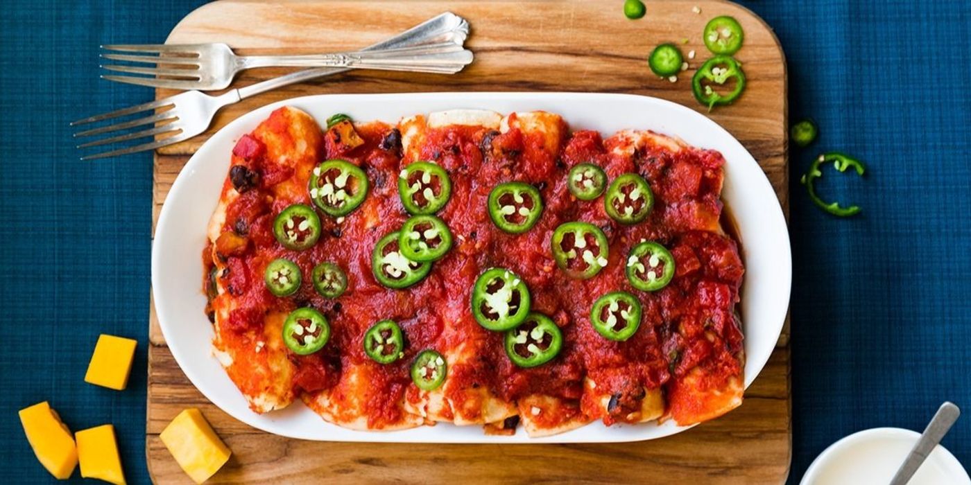 Butternut Squash and Black Bean Enchiladas with Lime Crema Butternut Squash and Black Bean Enchiladas with Lime Crema