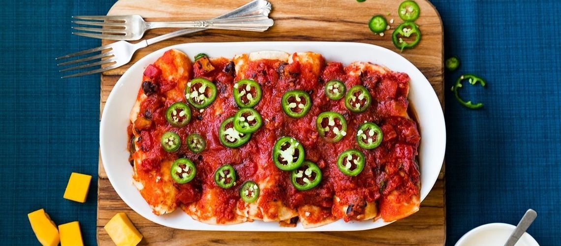 Butternut Squash and Black Bean Enchiladas with Lime Crema Butternut Squash and Black Bean Enchiladas with Lime Crema