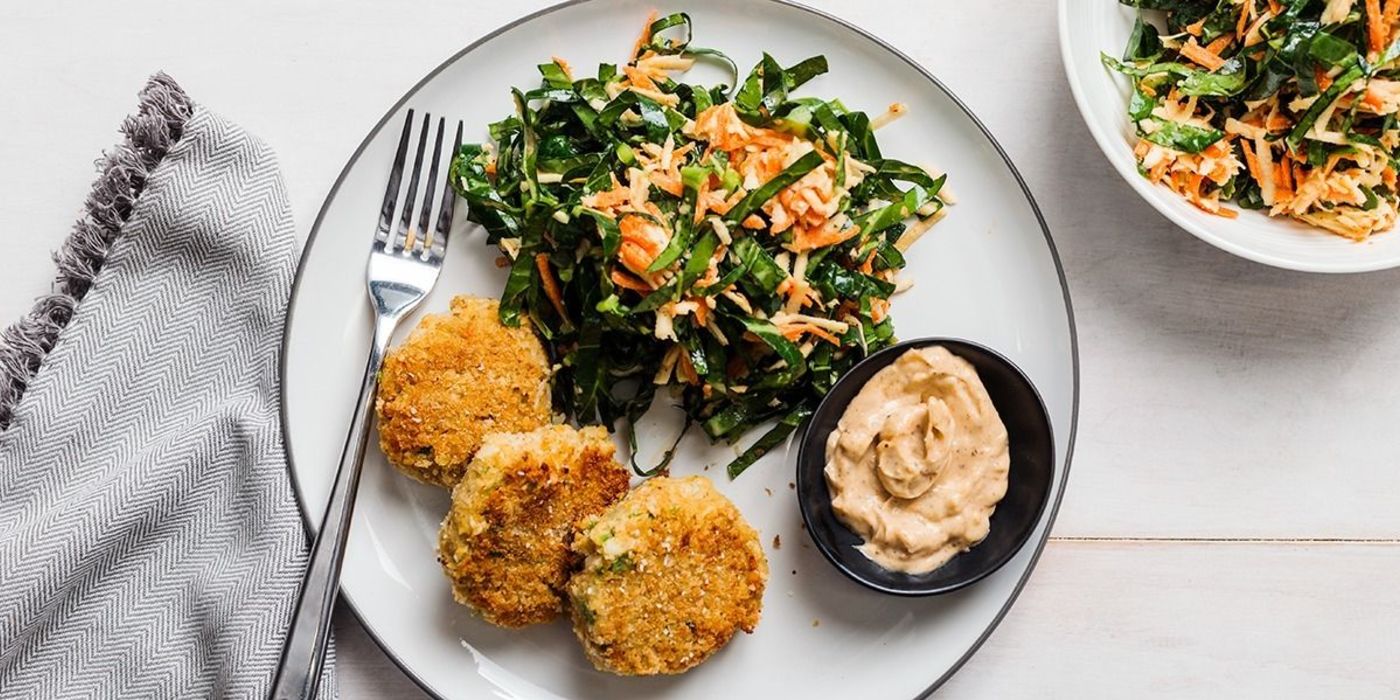 Fabcakes with Collard Slaw and Old Bay Aioli Fabcakes with Collard Slaw and Old Bay Aioli