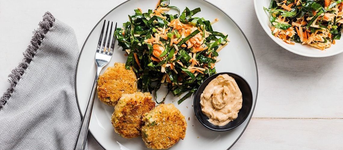 Fabcakes with Collard Slaw and Old Bay Aioli Fabcakes with Collard Slaw and Old Bay Aioli