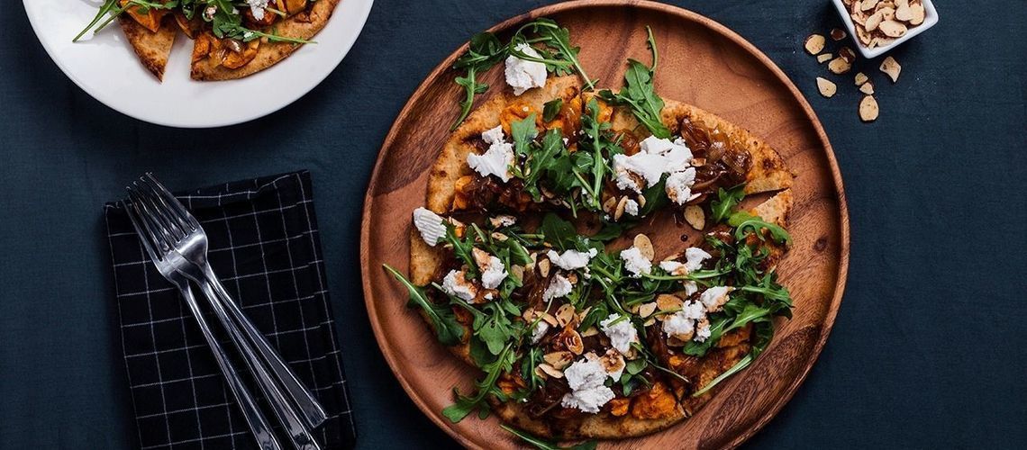 Sweet Potato Naan Flatbread with Truffled Almond Cheese Sweet Potato Naan Flatbread with Truffled Almond Cheese