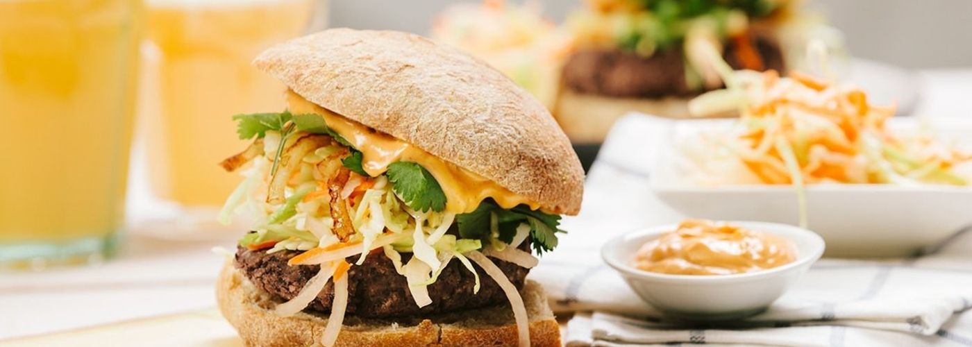 Southwestern Black Bean Burger with Curtido Slaw and Chipotle Aioli