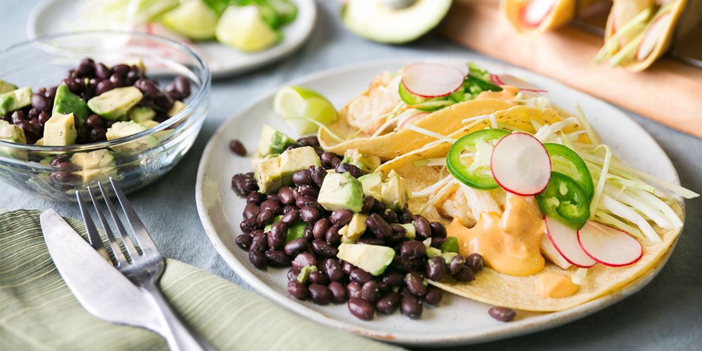 Crispy Hearts of Palm Tacos with Chipotle Aioli & Avocado Black Bean Salad Crispy Hearts of Palm Tacos with Chipotle Aioli & Avocado Black Bean Salad