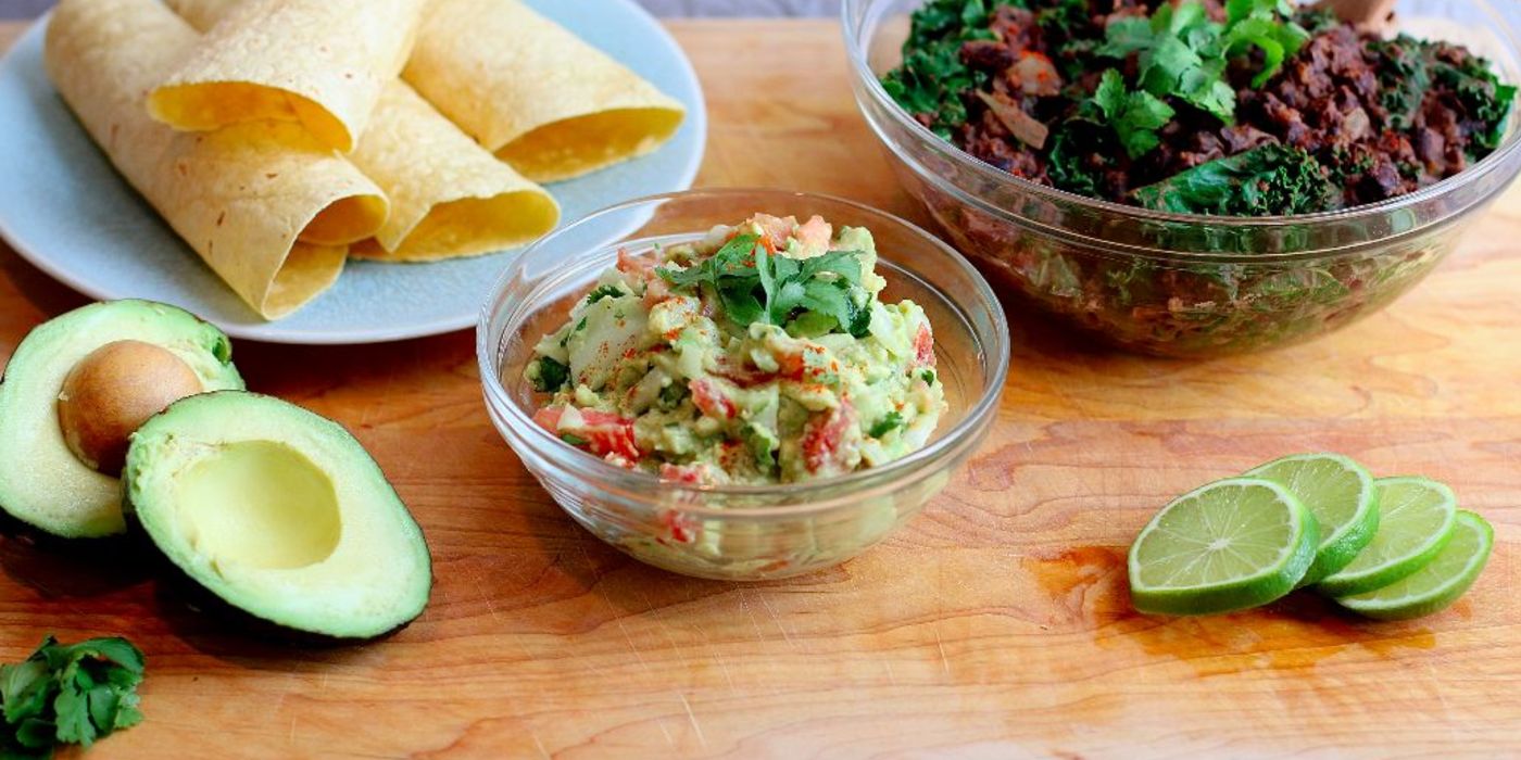 Black Bean and Kale Tacos with Freshmade Guacamole