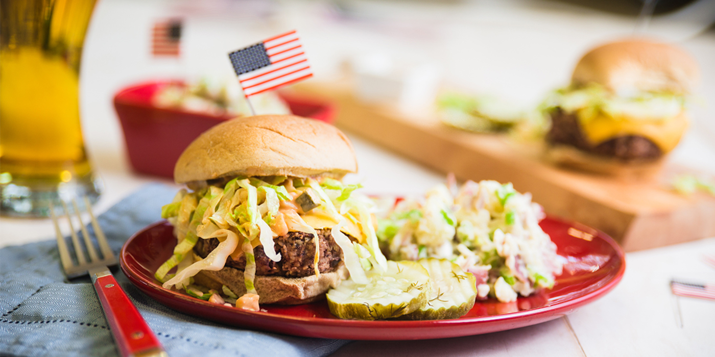Better Bean Burger with Special Sauce & Classic Potato Salad Better Bean Burger with Special Sauce & Classic Potato Salad
