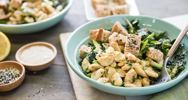 Kale Caesar with Crispy Butter Beans and Everything "Bagel" Croutons Kale Caesar with Crispy Butter Beans and Everything "Bagel" Croutons