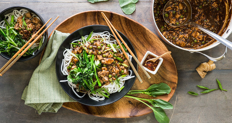 Mapo Tofu with Rice Noodles and Yu Choy Mapo Tofu with Rice Noodles and Yu Choy