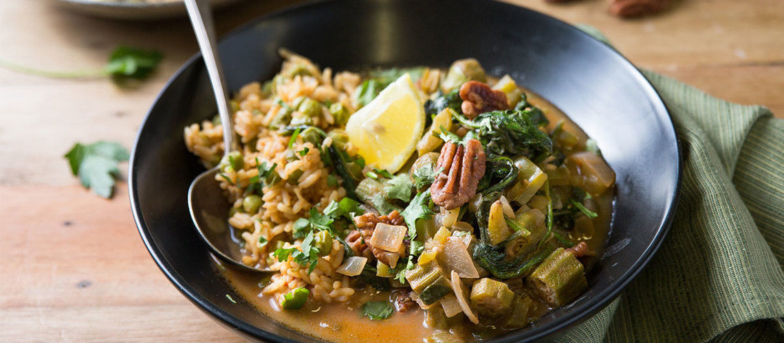 Cajun Gumbo with Pecans and Dirty Rice