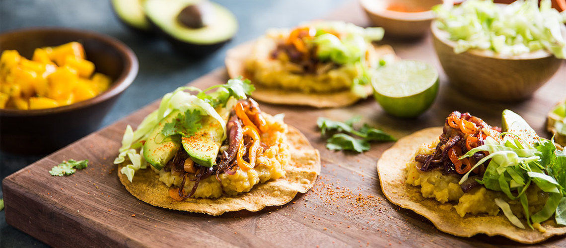 Wicked Healthy Fajita Tostada with Chili-Lime Mango Salad Wicked Healthy Fajita Tostada with Chili-Lime Mango Salad