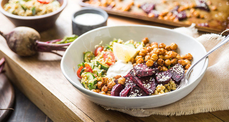 Spiced Chickpea Grain Bowl with Freekeh Tabbouleh and Roasted Beets Spiced Chickpea Grain Bowl with Freekeh Tabbouleh and Roasted Beets