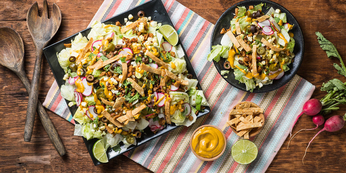Taco Salad with Chipotle Seitan and Cashew Cheese Sauce Taco Salad with Chipotle Seitan and Cashew Cheese Sauce