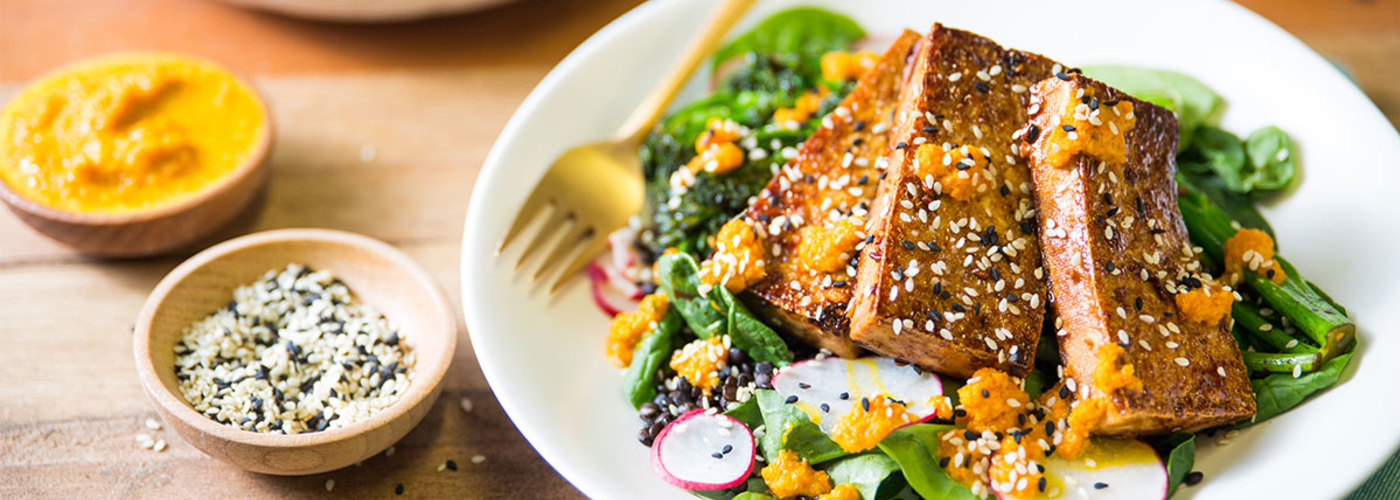 Ginger Tofu with Broccolini and Carrot Ginger Dressing