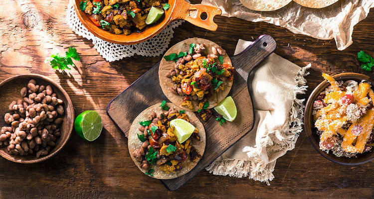 Tofu Rancheros with Pinto Beans and Coconut Fruit Salad Tofu Rancheros with Pinto Beans and Coconut Fruit Salad