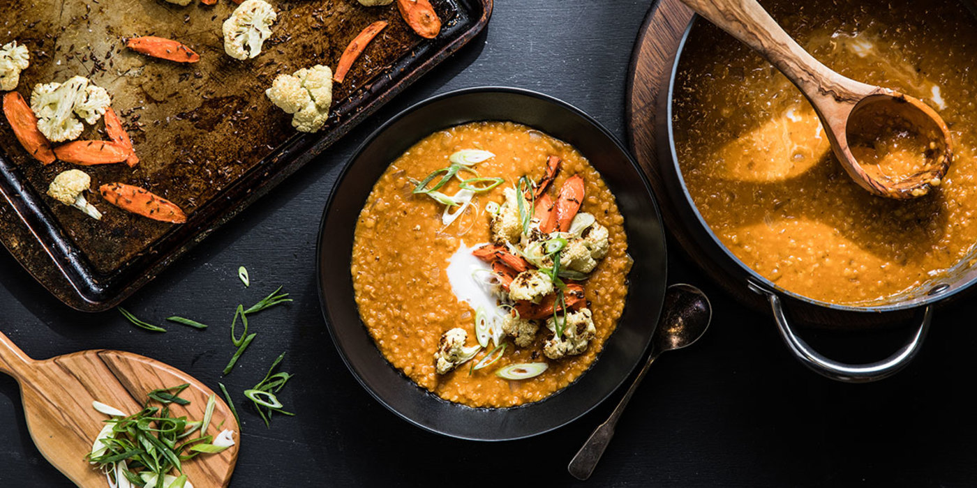 Coconut Lentil Soup with Caraway Roasted Vegetables Coconut Lentil Soup with Caraway Roasted Vegetables