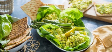 Butter Lettuce Wraps with Egg-less Salad and Lemon Butter Asparagus