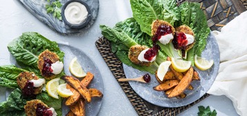 Falafel Lettuce Wraps with Oregano Fries and Beetroot Chutney
