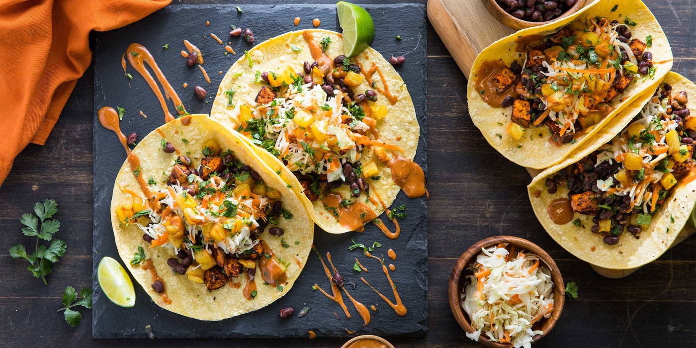 Roasted Sweet Potato Tacos with Caramelized Pineapple and Chipotle Ranch Roasted Sweet Potato Tacos with Caramelized Pineapple and Chipotle Ranch