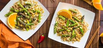 Sesame Orange Udon with Asparagus and Gingered Cashews