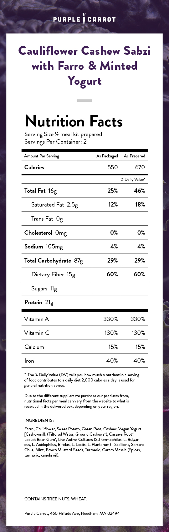 Cauliflower Cashew Sabzi PlantBased Recipes