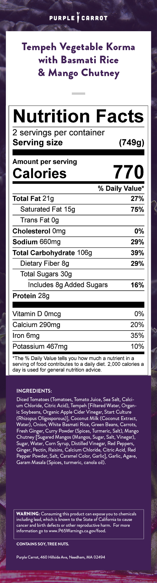 Tempeh Vegetable Korma PlantBased Recipes