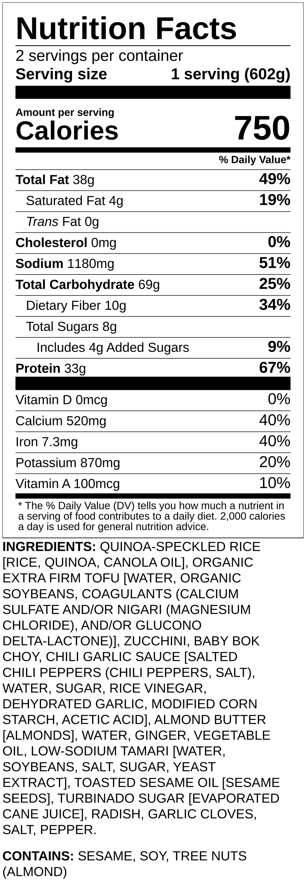 Nutrition label