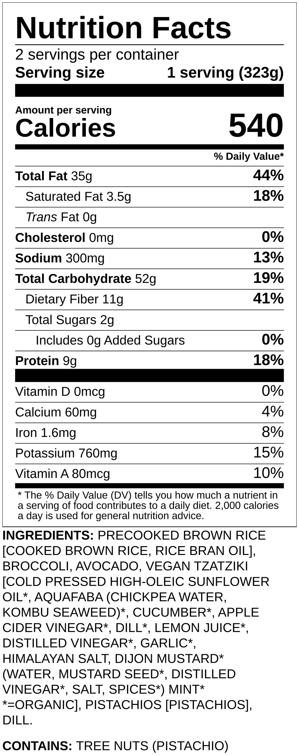 Nutrition label