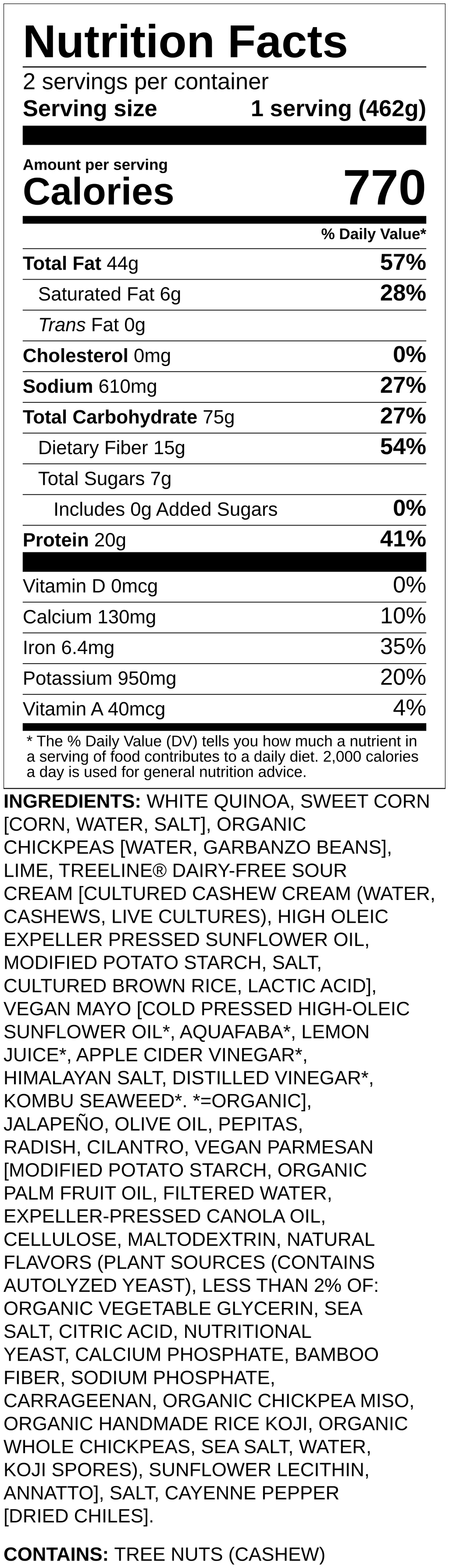 Nutrition label