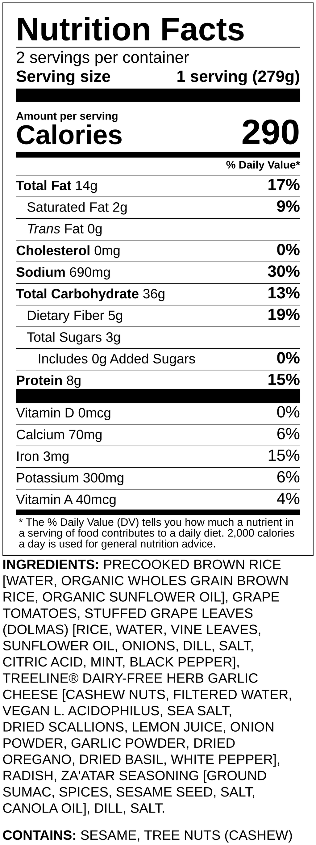 Nutrition label
