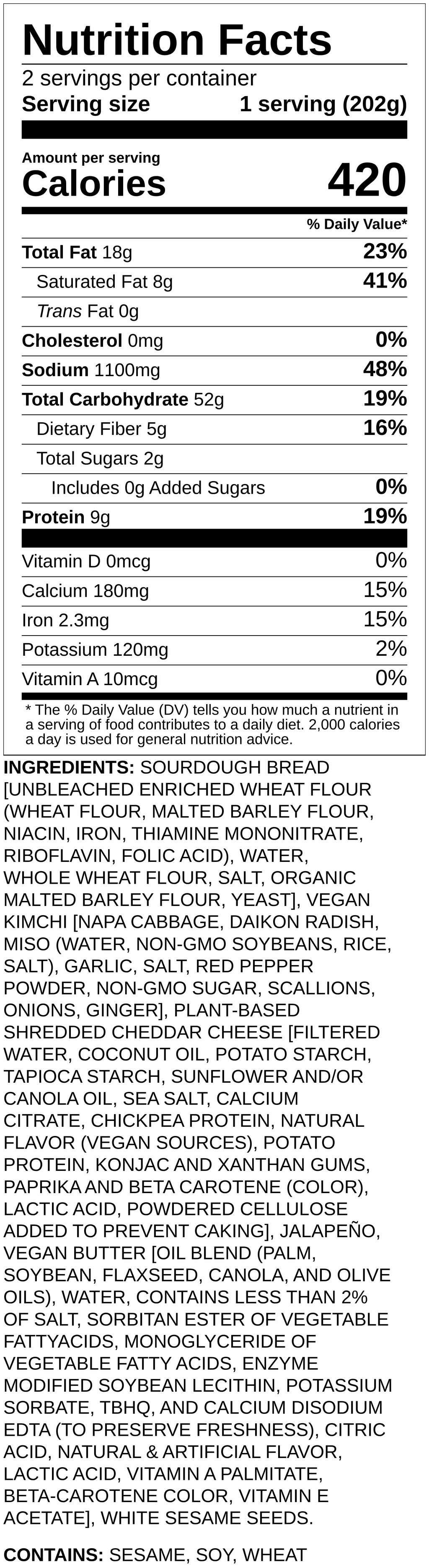 Nutrition label