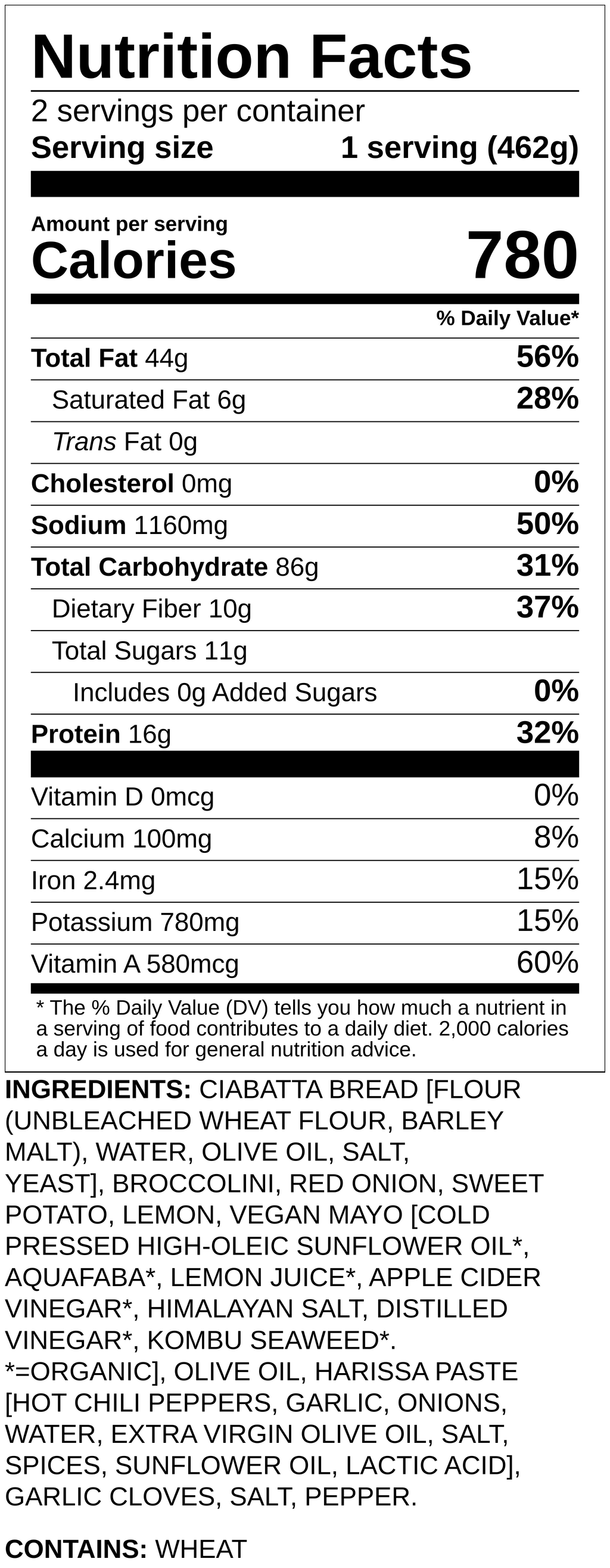 Nutrition label