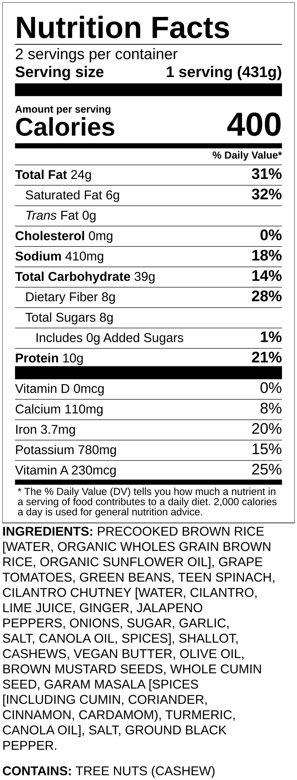 Nutrition label