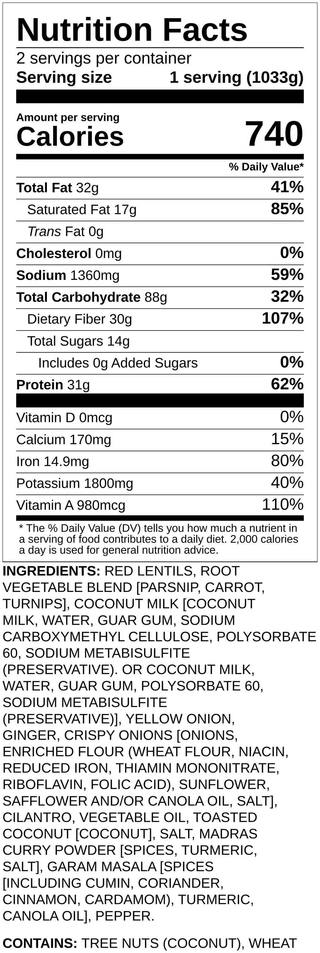 Nutrition label