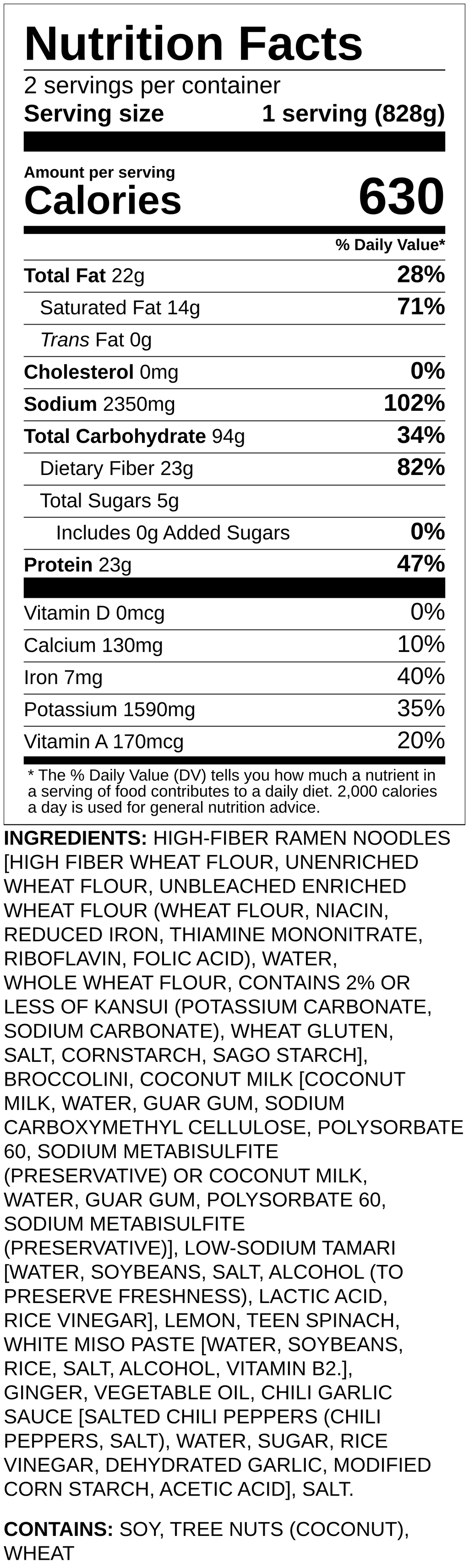 Nutrition label