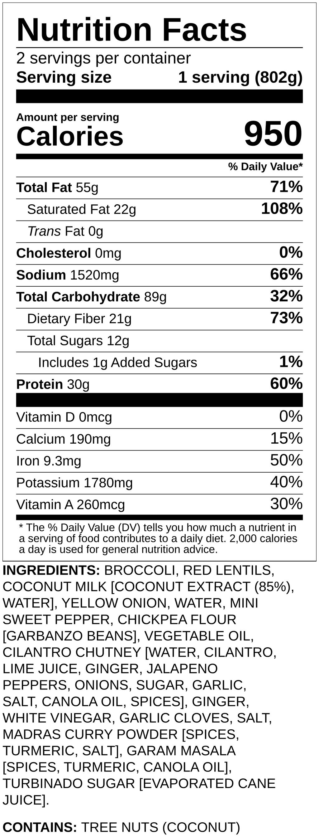 Nutrition label