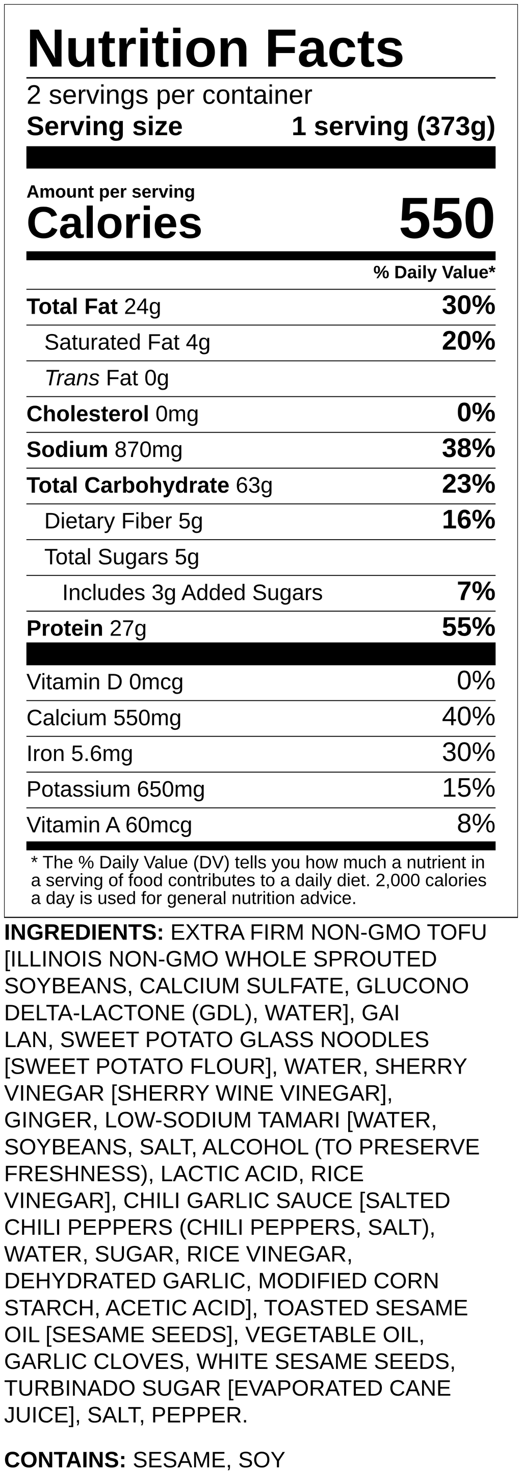 Nutrition label
