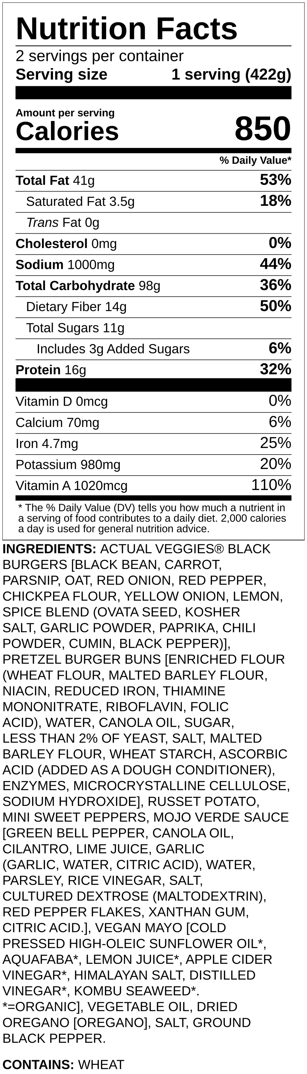 Nutrition label
