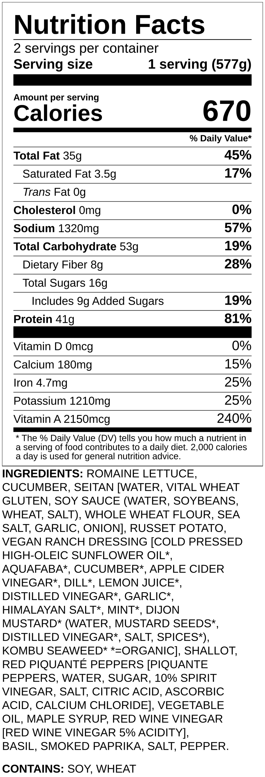 Nutrition label