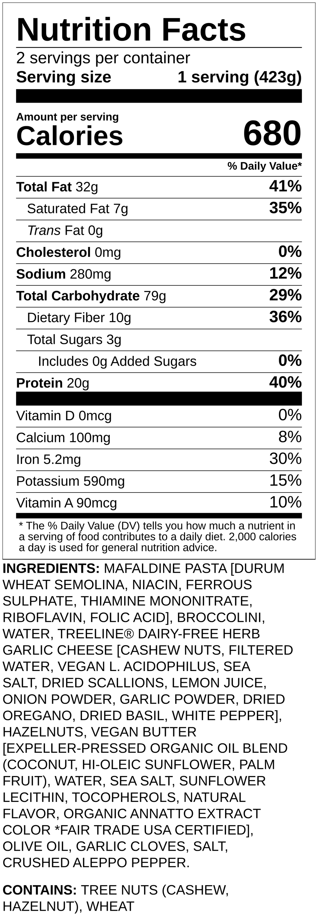 Nutrition label