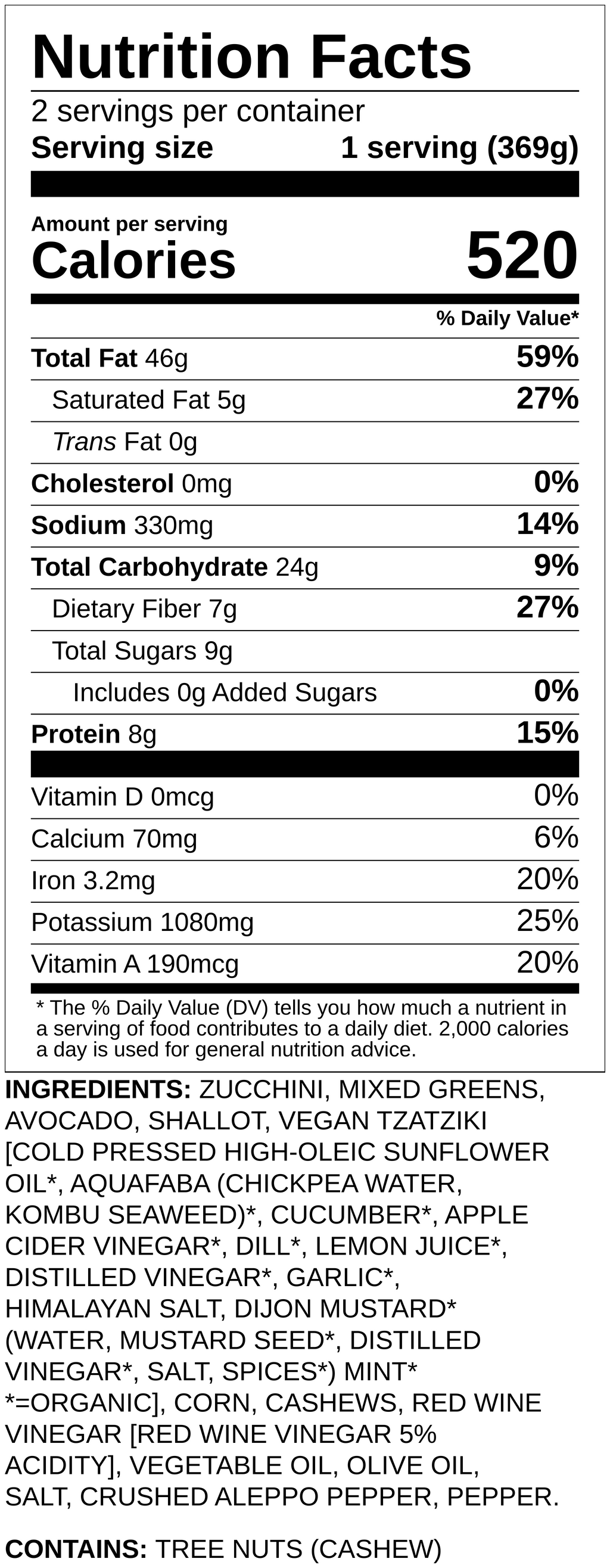 Nutrition label
