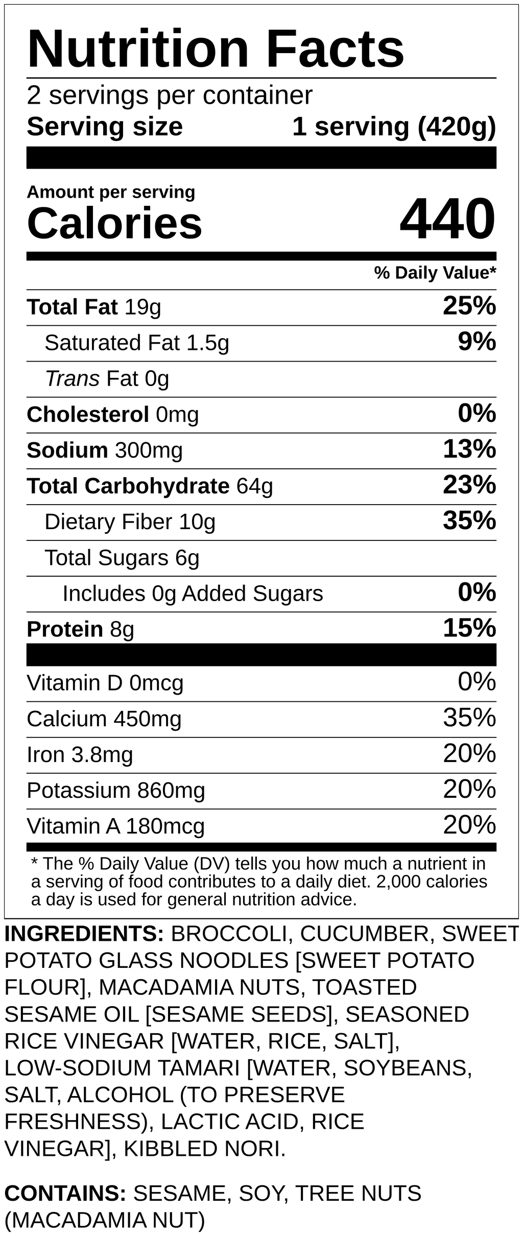 Nutrition label