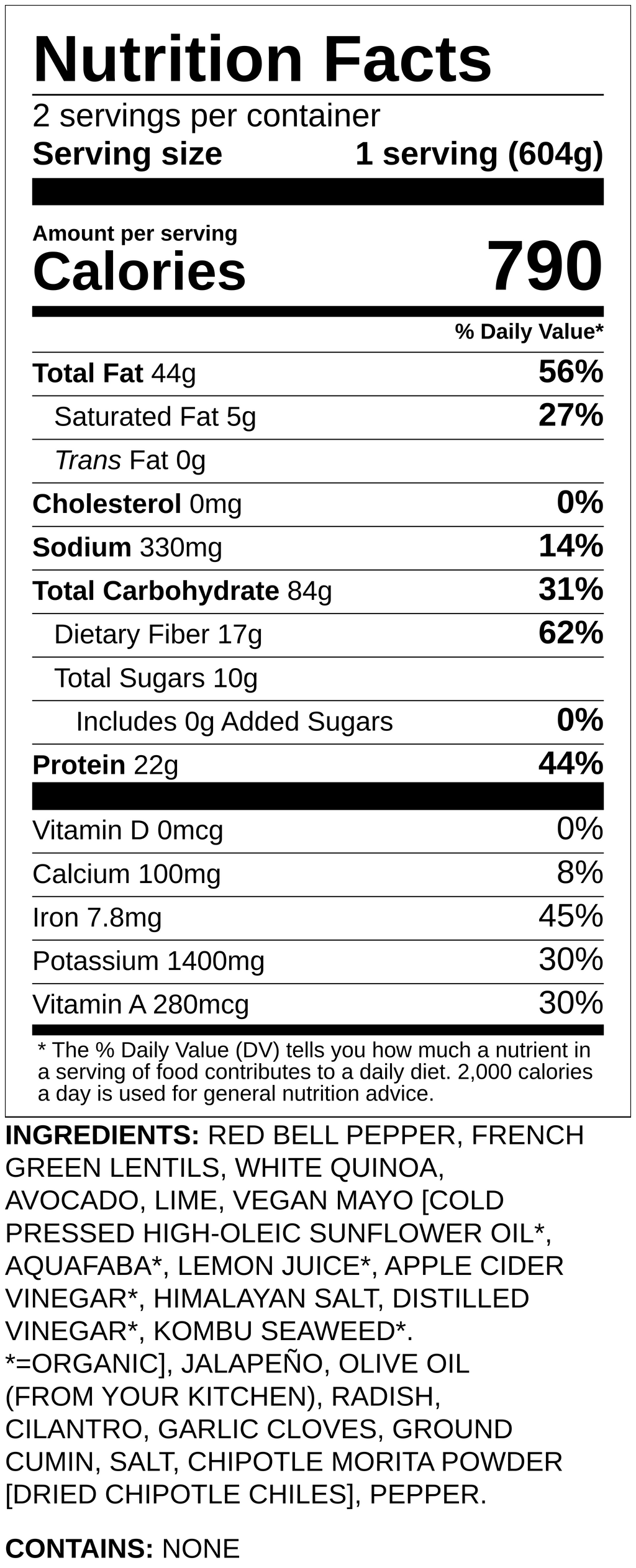 Nutrition label