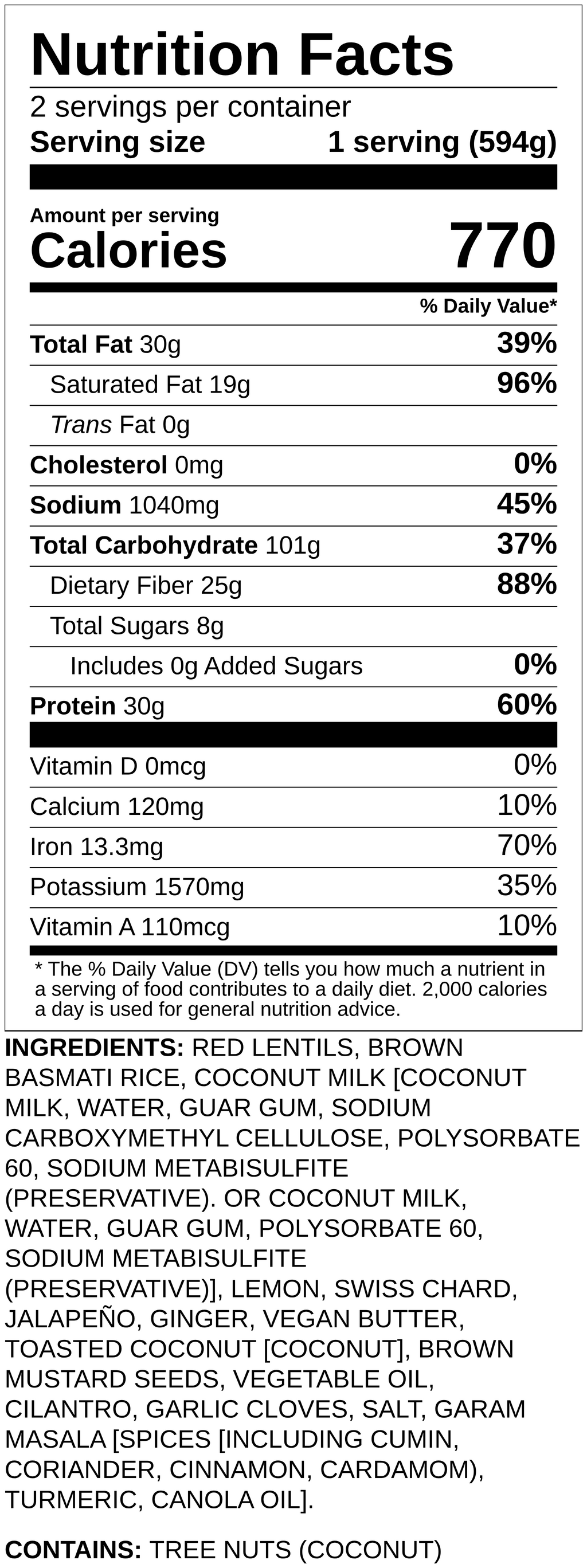 Nutrition label