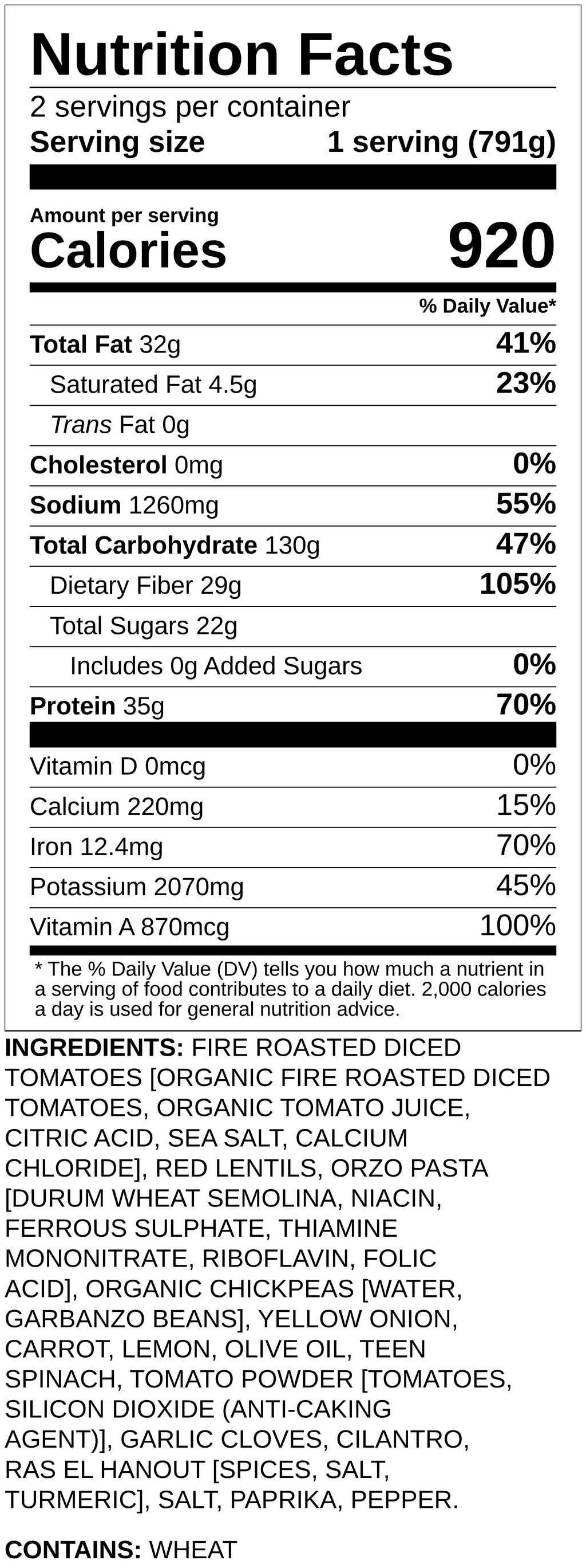 Nutrition label