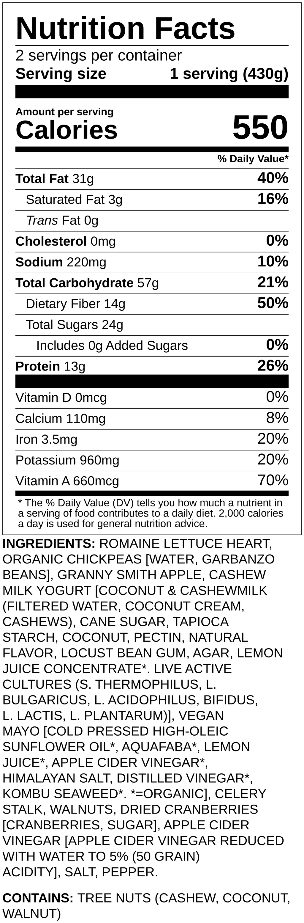 Nutrition label