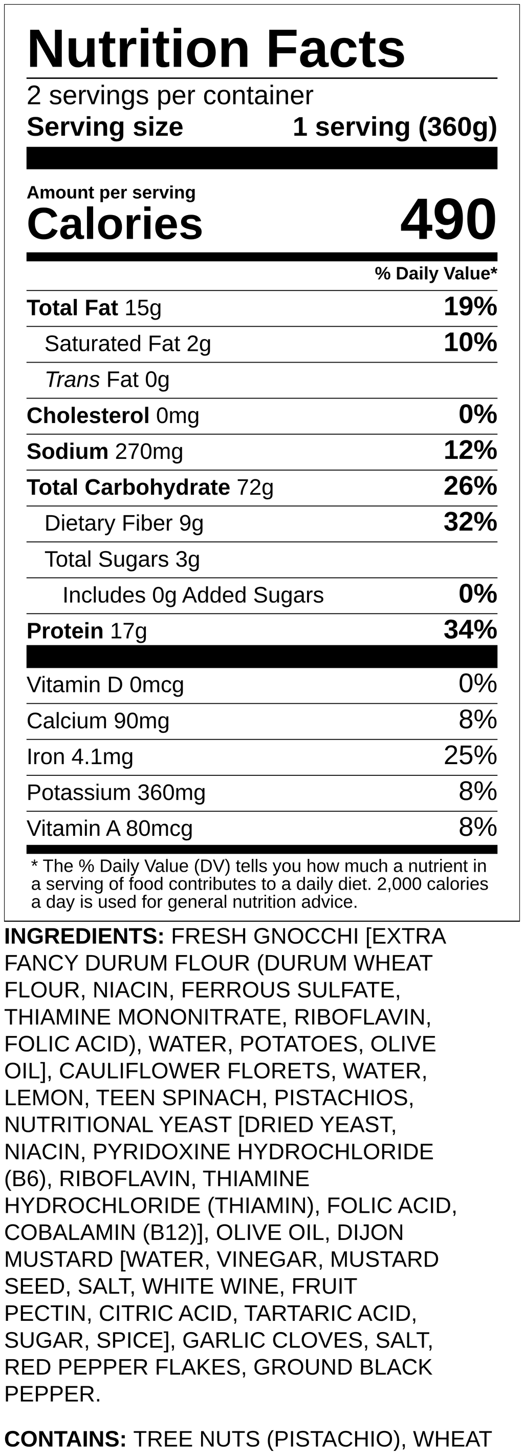 Nutrition label
